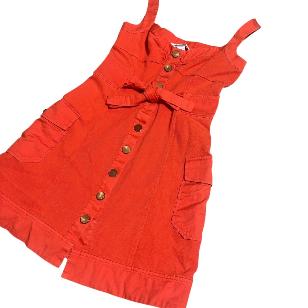 Diane‎ Von Furstenberg Orange Button Front Belted Cargo Dress Size 4 - Picture 2 of 7